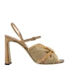 Jimmy Choo Heeled Sandals With Metallic Finish And Square Toe In Nude