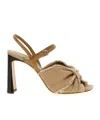 Jimmy Choo 'annika' Block Heel Sandals With Frayed Edges In Nude