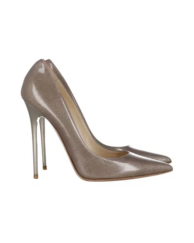 Jimmy Choo Anouk Glitter Pointed Toe Pumps In Beige Patent Leather