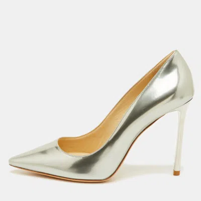 Pre-owned Jimmy Choo Anouk Size 39 Silver Leather Pointed Toe Pumps