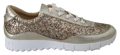 Jimmy Choo Antique Glitter Leather Women's Sneakers In Gold
