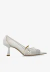Jimmy Choo Aren 65 Crystal Embellished Mesh Pumps In White