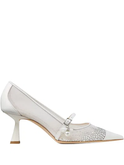 Jimmy Choo Aren 85mm ビジュートリム パンプス In White