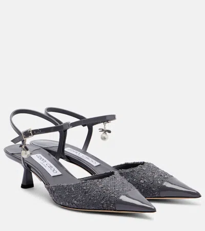 Jimmy Choo Aren Kitten Heel Slingback Pumps Ankle Strap In Gray