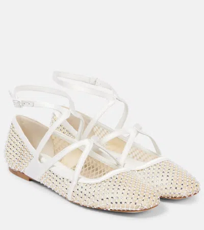 JIMMY CHOO ASTORIA EMBELLISHED MESH BALLET FLATS