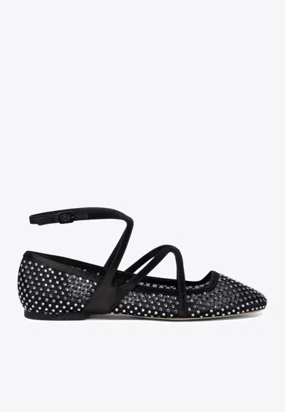 Jimmy Choo Astoria Crystal Mesh Ballet Flats In Black