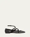 Jimmy Choo Astoria Crystal Mesh Caged Ballerina Flats In Black / Crystal