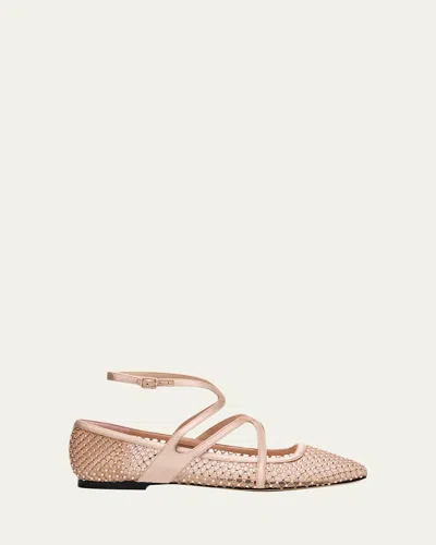 Jimmy Choo Astoria Crystal Mesh Caged Ballerina Flats In Neutro