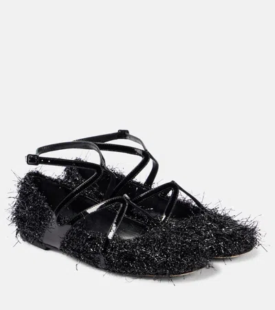 Jimmy Choo Astoria Tinsel-embellished Ballet Flats In Schwarz