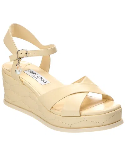 Jimmy Choo Astra 60 Leather Wedge Sandal In Neutral