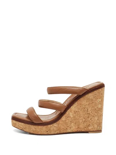 Pre-owned Jimmy Choo Athenia Cork Wedge Sandals In 褐色