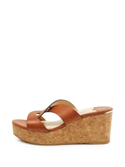 Pre-owned Jimmy Choo Atia Wedge Sandals In Brown