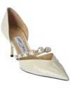 Jimmy Choo Aurelie 85 Faux Pearl-embellished Patent-leather Pumps In Brown