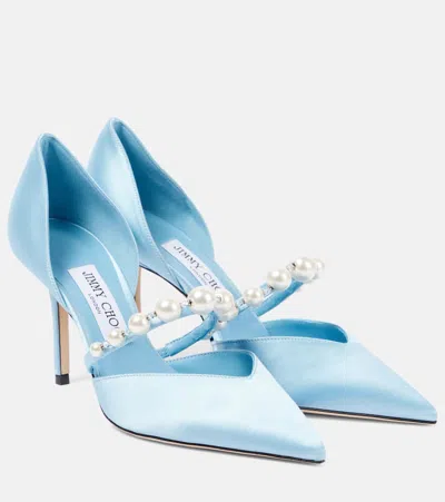 Jimmy Choo Aurelie 85 Embellished Satin Pumps In Blue