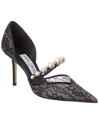 Jimmy Choo Aurelie 85 Lace & Leather Pump In Black