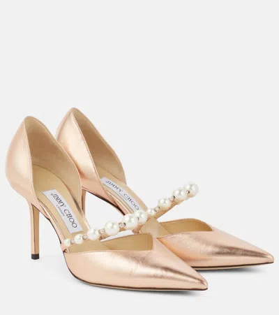 Jimmy Choo Aurelie 85 Metallic Leather Pumps In Color Carne Y Neutral