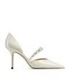 Jimmy Choo Aurelie 85 Faux Pearl-embellished Patent-leather Pumps In White
