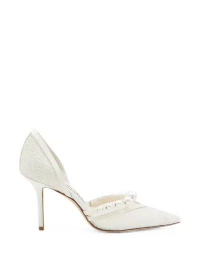 Jimmy Choo Aurelie 85 Pearl-embellished Heeled Pumps In Red