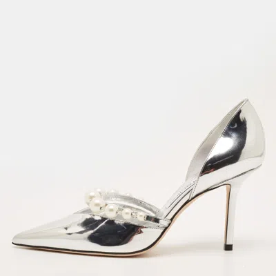 Pre-owned Jimmy Choo Aurelie 85 Size 38 Silver Leather Pumps