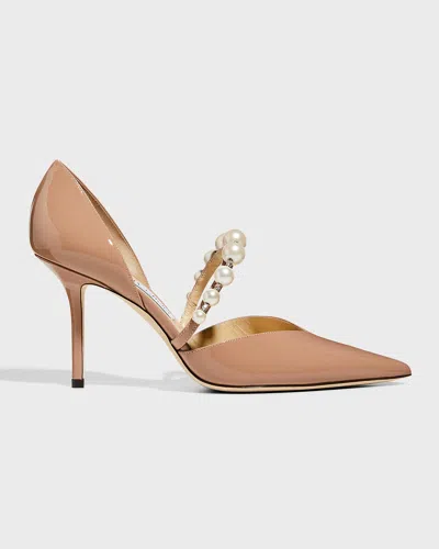 Jimmy Choo Aurelie D'orsay Pearly Band Pumps In Ballet Pink/white