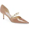 Jimmy Choo Aurelie 65 Patent Decollete With Pearl Decorations In Biscuitwhite