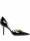 Jimmy Choo Pointed Toe Heels With Pearl And Crystal Accents In Black