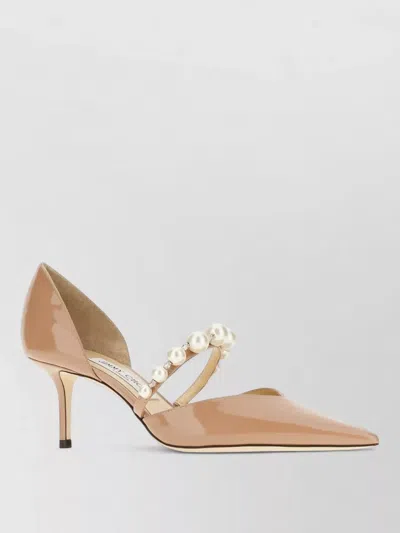 Jimmy Choo Aurelie Pumps Pointed Toe Kitten Heel Pearls In Brown