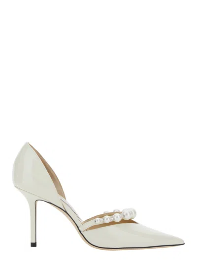 Jimmy Choo Aurelie White Pumps With Peal Embellishment And High Stiletto Heel In Leather Woman In Multi