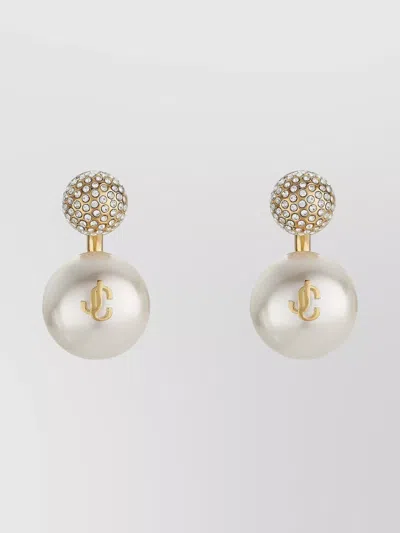 Jimmy Choo Auri Crystal Pearl Earrings In White