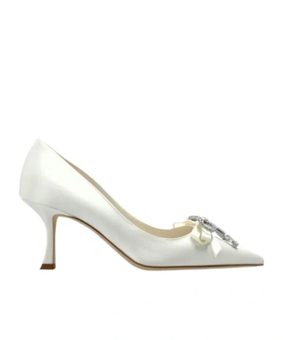 Jimmy Choo Auria 70 Bow Embellished Pumps In White