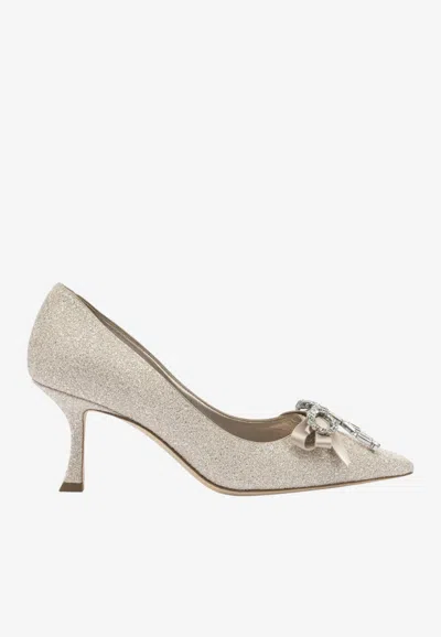 Jimmy Choo Auria 70 Crystal Embellished Glittered Pumps In Gold