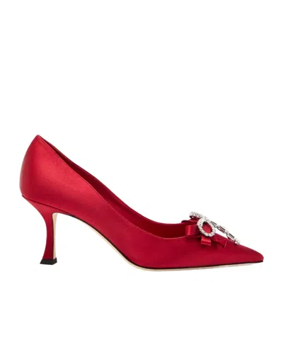 Jimmy Choo Auria 70 Crystal-embellished Satin Pumps In Red