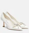 Jimmy Choo Women Auria Satin Pumps With Crystal Bow Detail In White