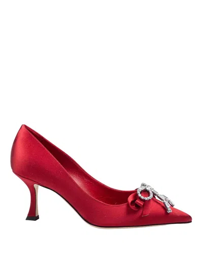 Jimmy Choo Aura 70 Crystal Bow-embellished Satin Pumps In Red