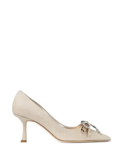 Jimmy Choo Auria Crystal-embellished Bow-detail Heeled Pumps In Neutral