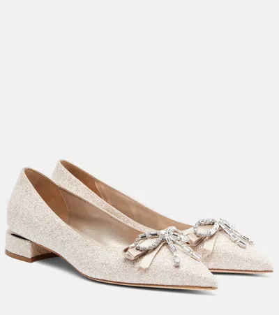 Jimmy Choo Crystal-bow Glitter Ballet Flats In Neutral