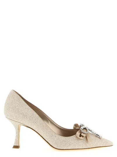 Jimmy Choo Auria Crystal-embellished Bow-detail Heeled Pumps In Neutral