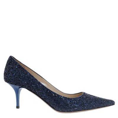 Jimmy Choo Aurora Crackly Glitter Fabric Pumps In Blue