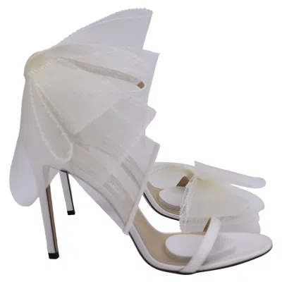Jimmy Choo Aveline 100 Bow Heel Sandals In White Satin