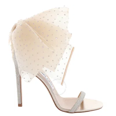 Jimmy Choo Aveline 100 High Heel Sandals In White/silver Tone