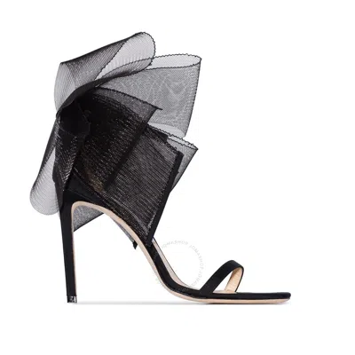 Jimmy Choo Aveline Asymmetric Bow Deatil Sandals In Black