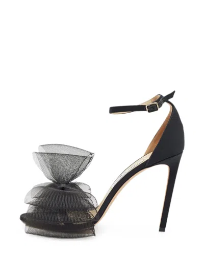 Pre-owned Jimmy Choo Aveline Asymmetric Bow Sandals In Black