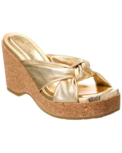 Jimmy Choo Avenue 110 Leather Wedge Sandal In Gold