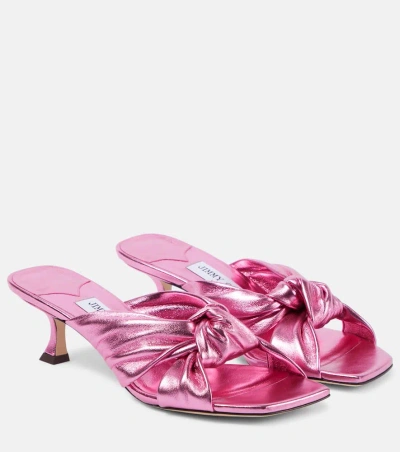 Jimmy Choo Avenue 50 Metallic Leather Mules In Candy Pink