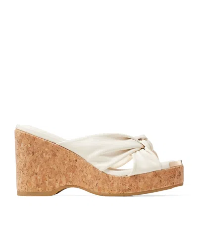 Jimmy Choo Avenue Leather Wedge Sandals In Latte