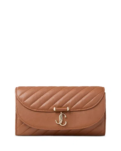 Jimmy Choo Avenue Curve Quilted Leather Clutch In Tan/shiny Gold
