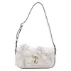 Jimmy Choo Avenue Floral Applique Shoulder Bag In White