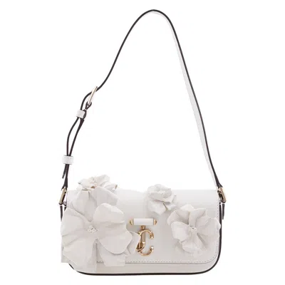 Jimmy Choo Avenue Floral Applique Shoulder Bag In White