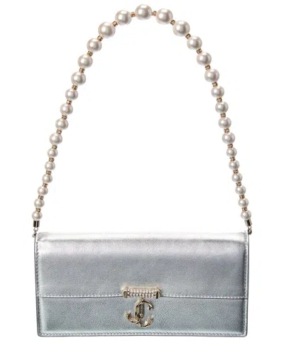 Jimmy Choo Avenue Leather Wallet On Chain In Silver