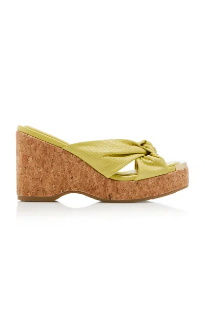 Jimmy Choo Avenue Lizard-effect Leather Wedge Sandals In Sunbleached Yellow